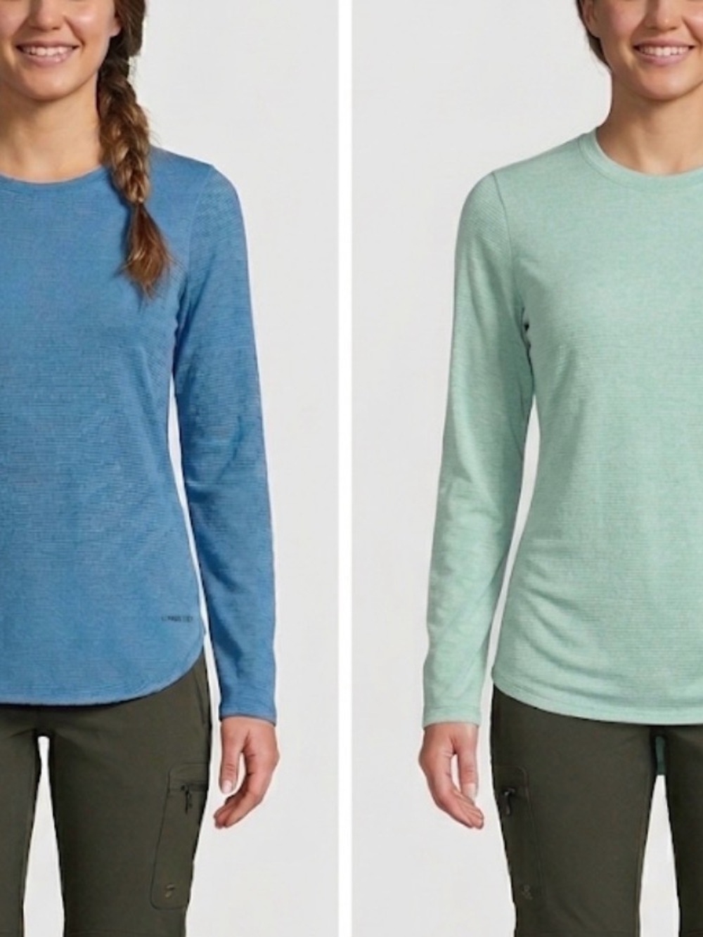Lands End Lot of 2  Ladies Blue Green Striped Long Sleeve Crew Neck Size S